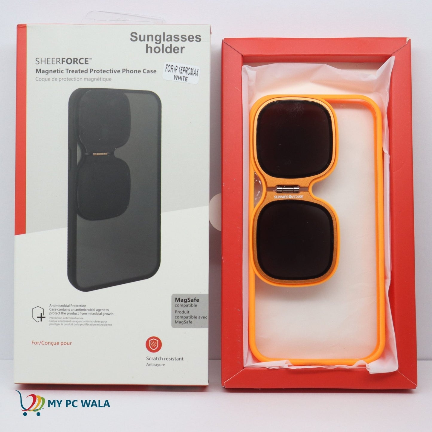 Fashion Case for iPhone 15 Camera Lens Cover Stand Unique Sunglasses Design Phone Cover Clear (Color : Orange - Mypcwala