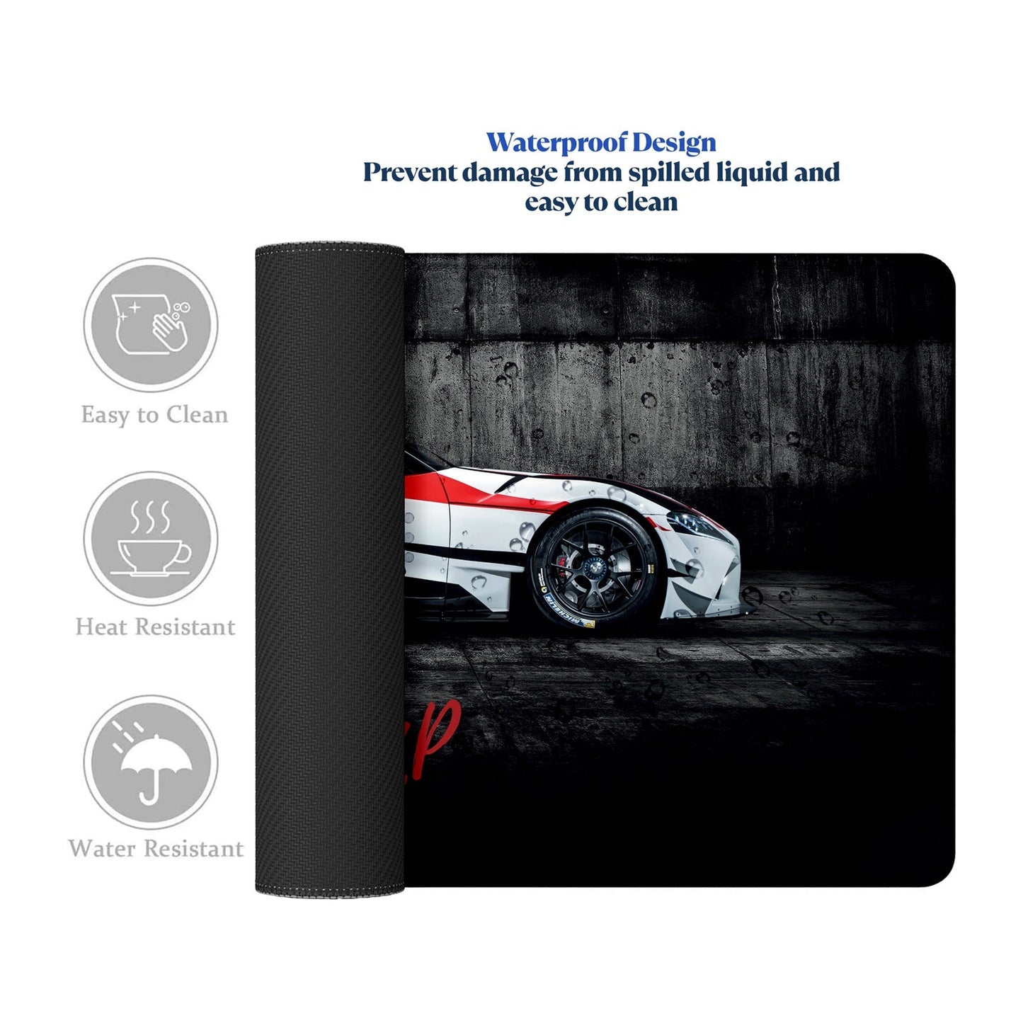 Never Give Up Racing Car Stitched Desk Mat | Large Gaming & Office Mouse Pad | Non - Slip Rubber Base | Extended Desk Mat for Keyboard & Laptop - Mypcwala