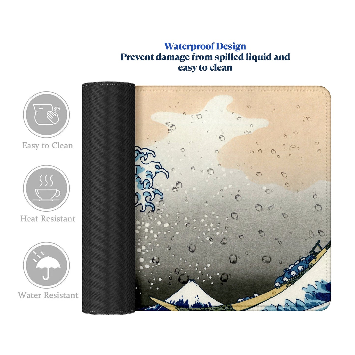 The Great Wave Stitched Desk Mat | Japanese Art Mouse Pad | Large Gaming & Office Desk Mat | Non - Slip Rubber Base | Extended Mat for Keyboard & Laptop - Mypcwala