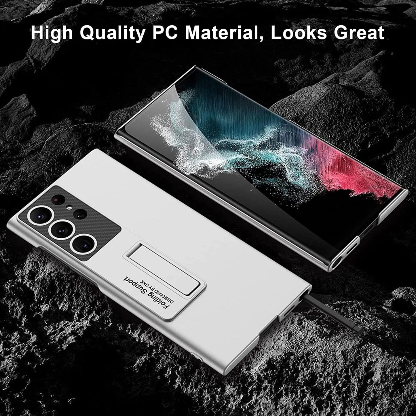 Ultra Thin Back Case for Samsung Galaxy S23 Ultra Cover | with Inbuilt Stand Full Body Protection Back Cover (Silver) - Mypcwala