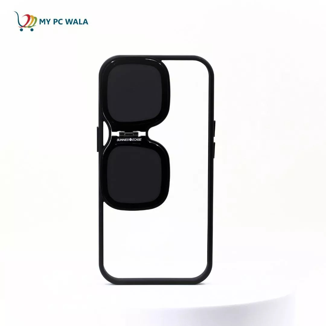 Fashion Case for iPhone 15 Pro Camera Lens Cover Stand Unique Sunglasses Design Phone Cover Clear (Color : Black