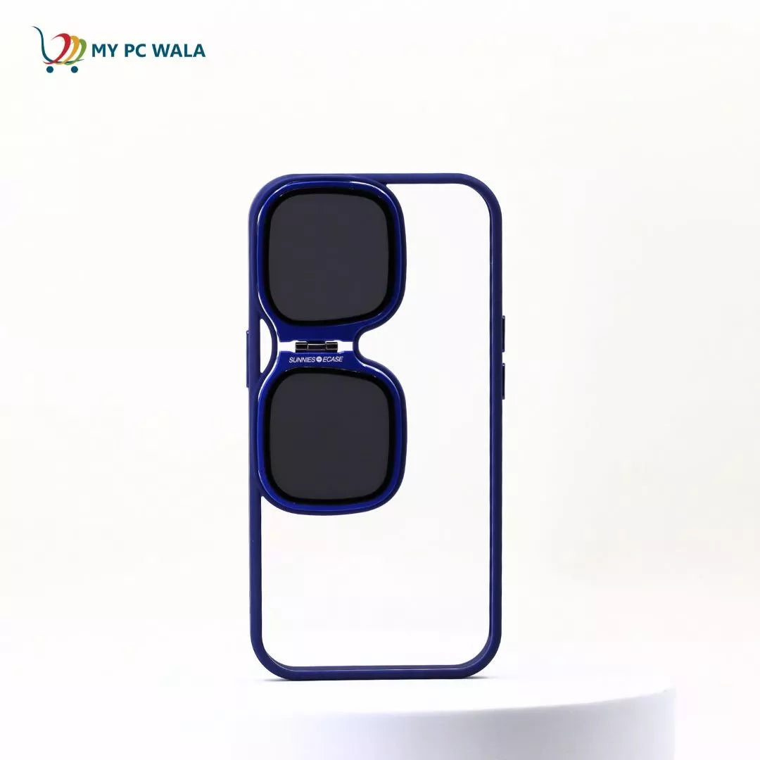 Fashion Case for iPhone 15 Pro Camera Lens Cover Stand Unique Sunglasses Design Phone Cover Clear Color : Blue