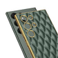 For Samsung Galaxy S23 Ultra 5G Rhombus Pattern Electroplating Plain PU Phone Case (Green)