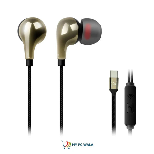 Wired Earphone with Type-C Connectivity, Secure-fitting silicone earbuds with 6 Months warranty