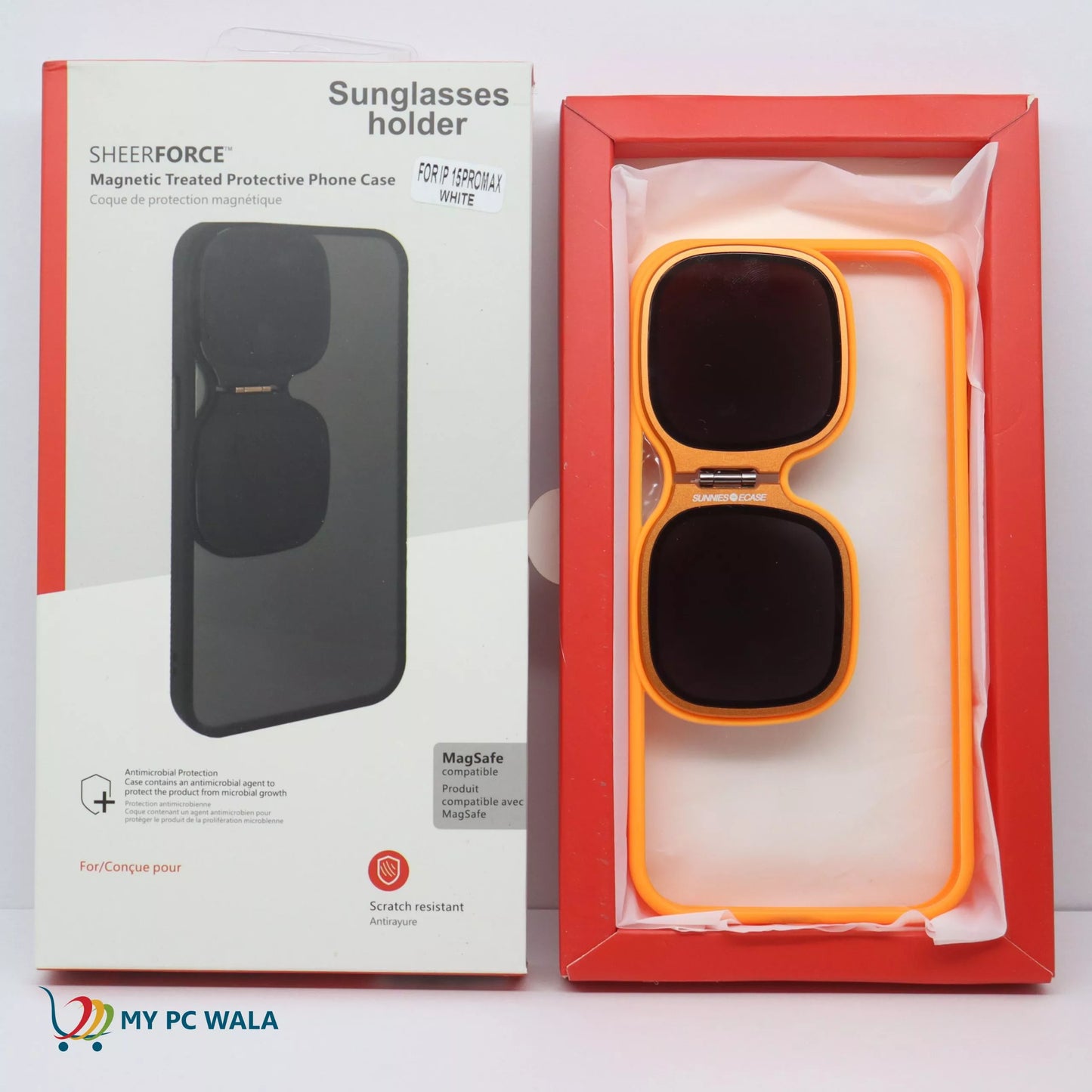 Fashion Case for iPhone 15 Pro Camera Lens Cover Stand Unique Sunglasses Design Phone Cover Clear (Color : Orange