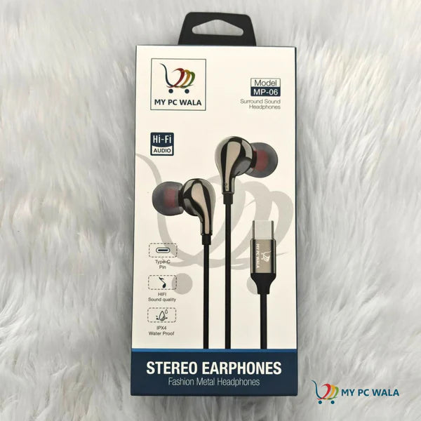 Wired Earphone with Type-C Connectivity, Secure-fitting silicone earbuds with 6 Months warranty