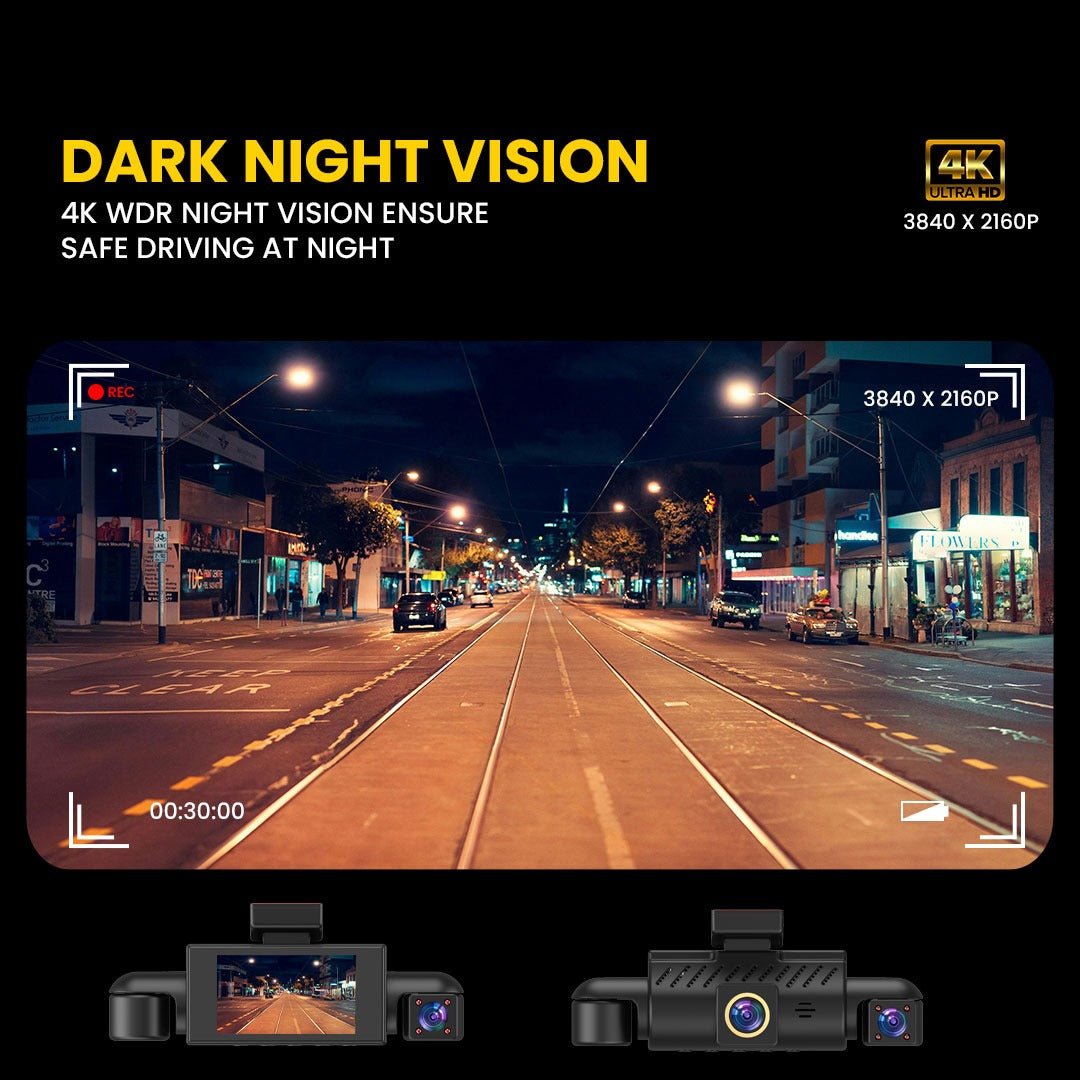 4K Dash Cam with WDR Night Vision, 3 - Channel Front/Left/Right Cameras + 1080P Rear, 5.8G WiFi, GPS Tracking, G - Sensor Emergency Lock, Wide - Angle Lens, 3" Display, Full 360° Car Security - DHARM IT PRIVATE LIMITED