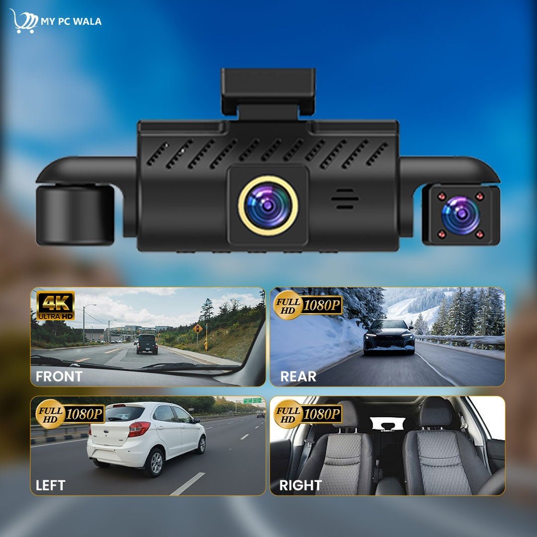 4K Dash Cam with WDR Night Vision, 3 - Channel Front/Left/Right Cameras + 1080P Rear, 5.8G WiFi, GPS Tracking, G - Sensor Emergency Lock, Wide - Angle Lens, 3" Display, Full 360° Car Security - DHARM IT PRIVATE LIMITED