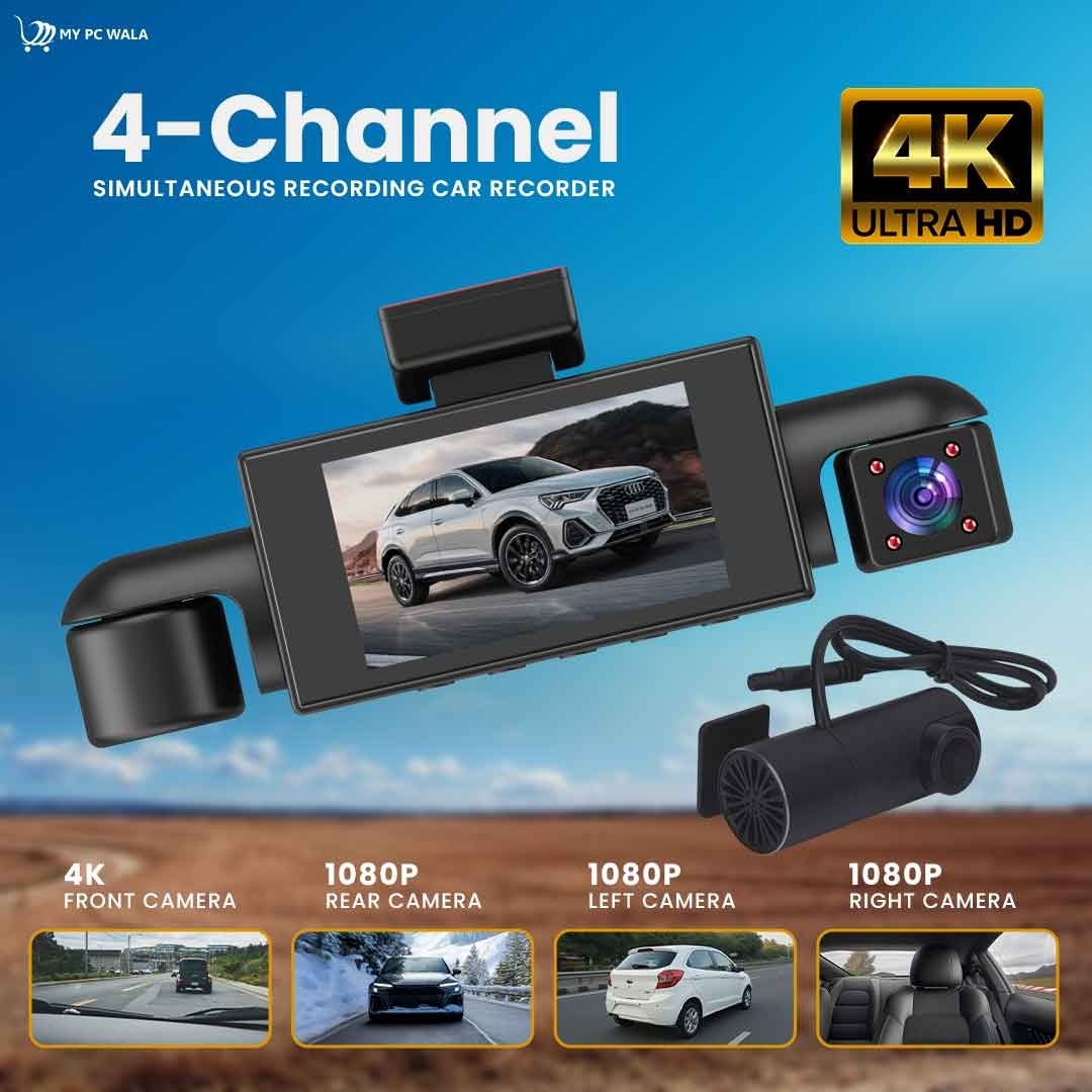 4K Dash Cam with WDR Night Vision, 3 - Channel Front/Left/Right Cameras + 1080P Rear, 5.8G WiFi, GPS Tracking, G - Sensor Emergency Lock, Wide - Angle Lens, 3" Display, Full 360° Car Security - DHARM IT PRIVATE LIMITED
