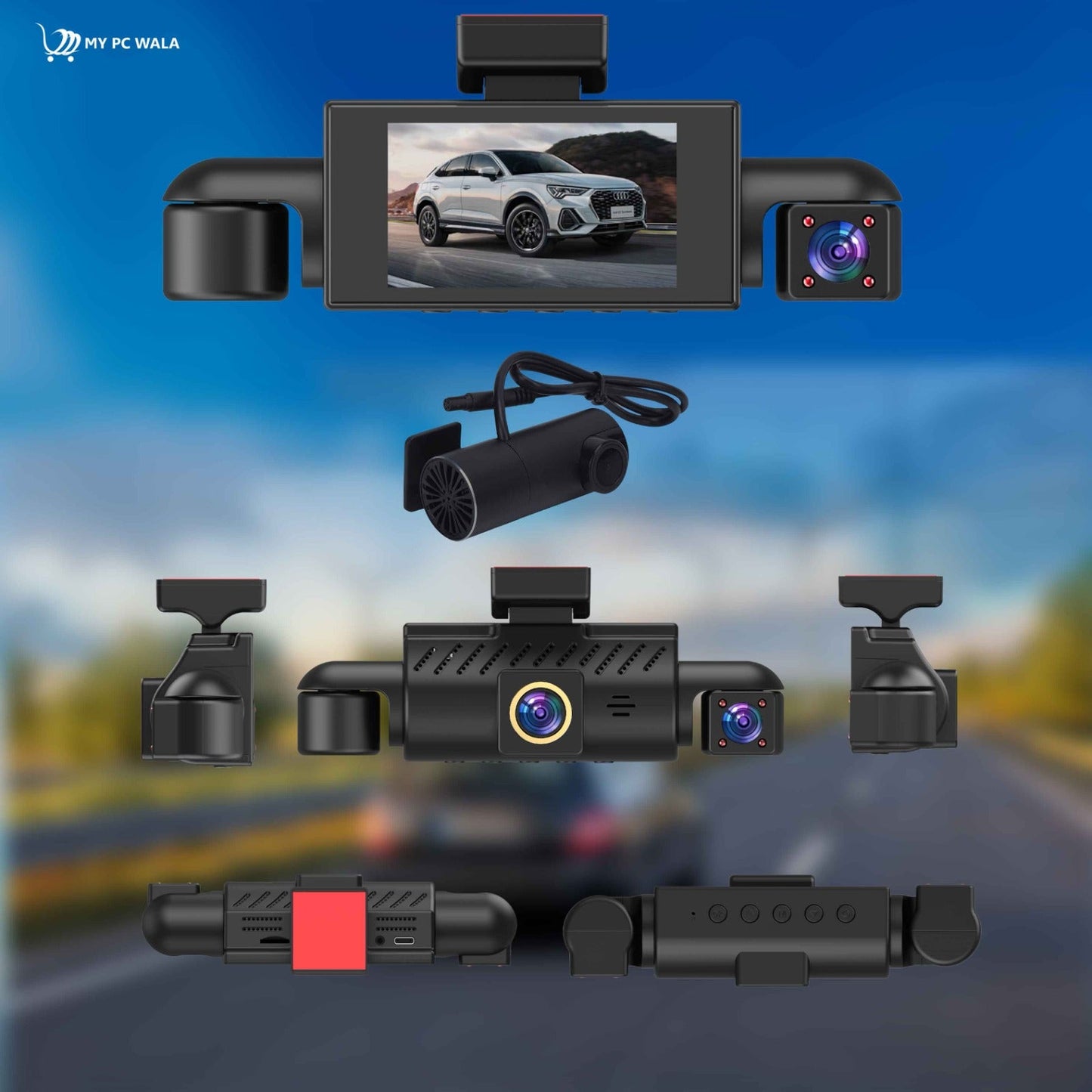 4K Dash Cam with WDR Night Vision, 3 - Channel Front/Left/Right Cameras + 1080P Rear, 5.8G WiFi, GPS Tracking, G - Sensor Emergency Lock, Wide - Angle Lens, 3" Display, Full 360° Car Security - DHARM IT PRIVATE LIMITED
