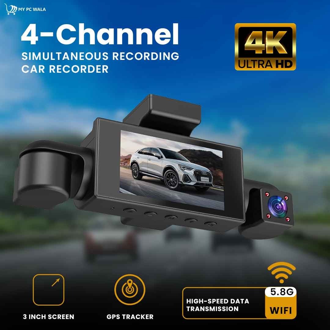4K Dash Cam with WDR Night Vision, 3 - Channel Front/Left/Right Cameras + 1080P Rear, 5.8G WiFi, GPS Tracking, G - Sensor Emergency Lock, Wide - Angle Lens, 3" Display, Full 360° Car Security - DHARM IT PRIVATE LIMITED