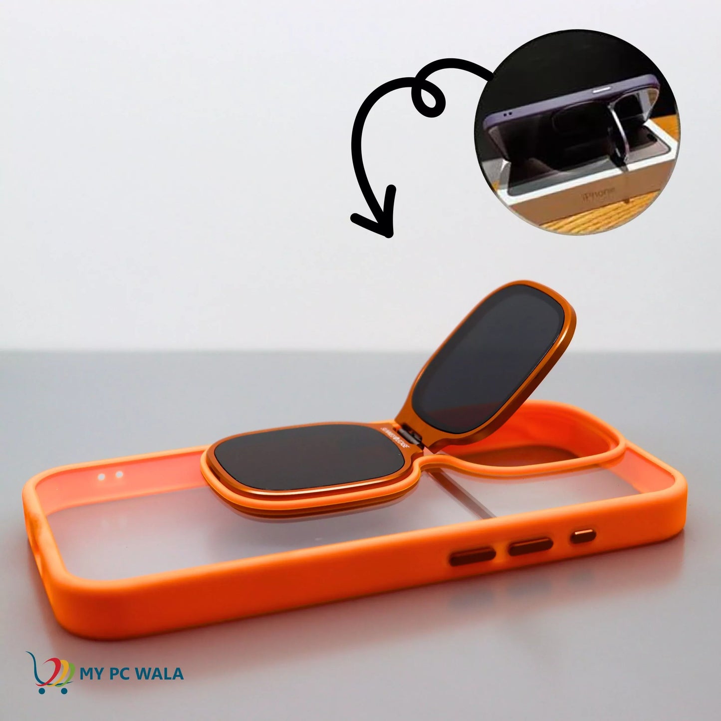 Fashion Case for iPhone 15 Pro Camera Lens Cover Stand Unique Sunglasses Design Phone Cover Clear (Color : Orange