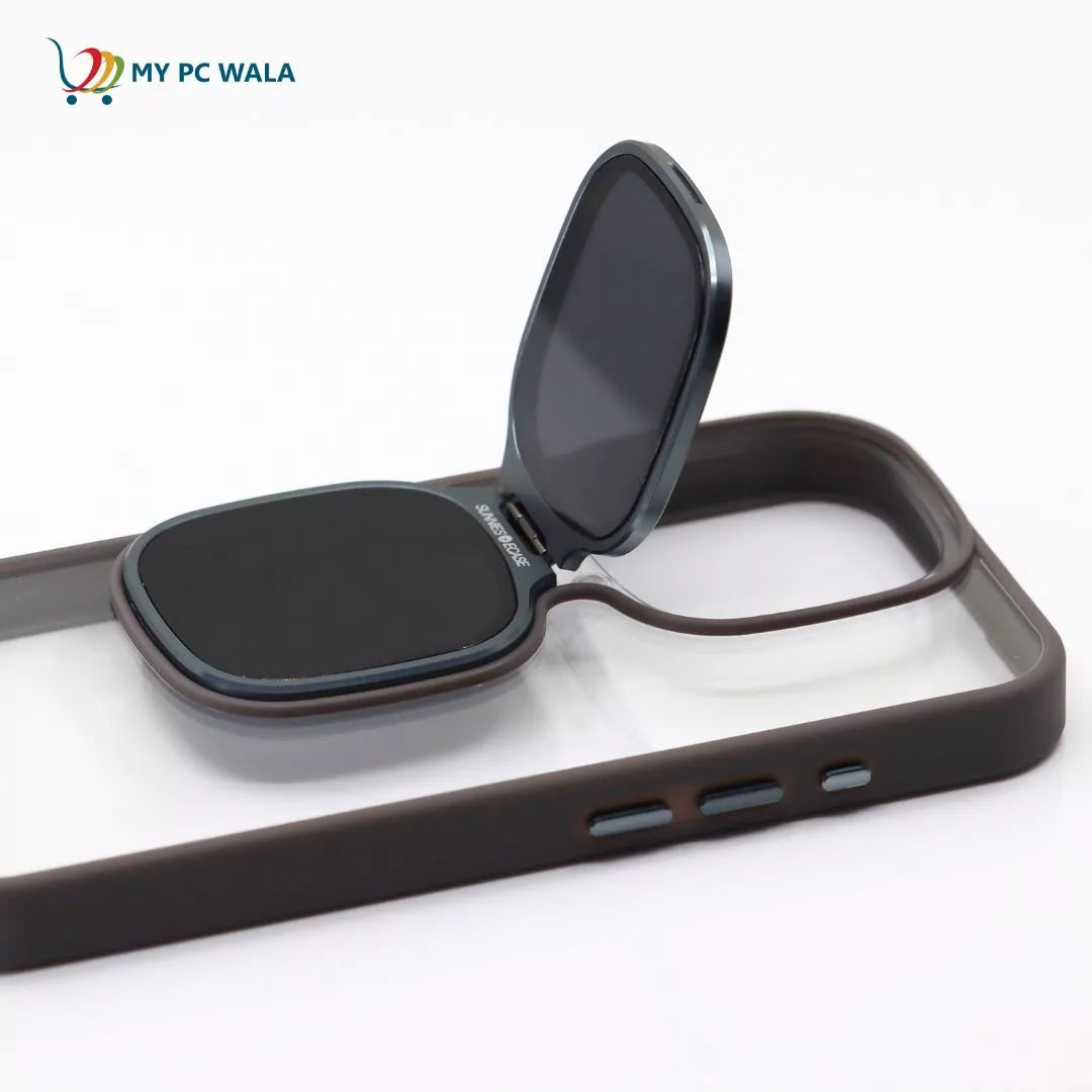 Fashion Case for iPhone 15 Pro Camera Lens Cover Stand Unique Sunglasses Design Phone Cover Clear Color : Grey