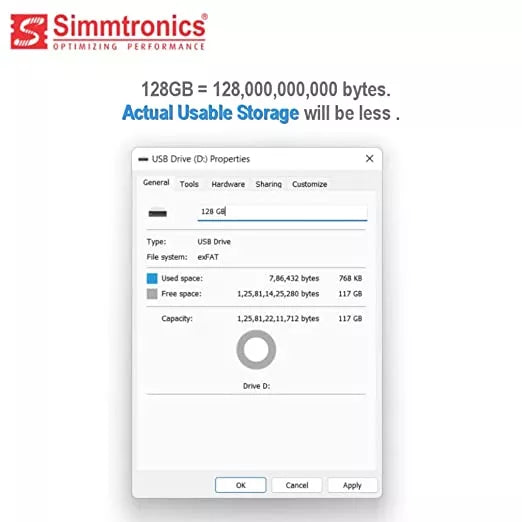 Simmtronics New Pendrive 128GB Flash Drive USB 2.0 Metal Body for Laptop and Computer