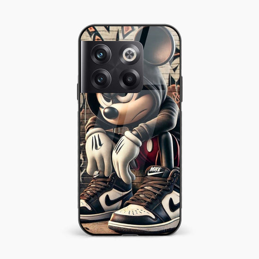 Printed Tempered Glass Back Cover Compatible with OnePlus 10T - Alone Mickey Mouse Design Glass Case