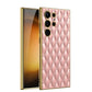 For Samsung Galaxy S23 Ultra 5G Rhombus Pattern Electroplating Plain PU Phone Case (Pink)