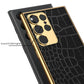 GOLD ELECTROPLATED CROCO PATTERN LEATHER LUXURY COVER For Samsung Galaxy S23 Ultra