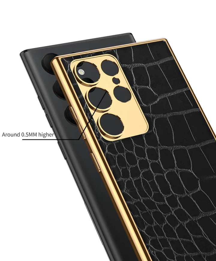 GOLD ELECTROPLATED CROCO PATTERN LEATHER LUXURY COVER For Samsung Galaxy S23 Ultra