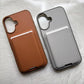 Back Cover for APPLE iPhone 16/iPhone 16 Plus Flexible Leather With Card Slots (Brown, Grey Shock Proof, Pack of: 1) - Mypcwala