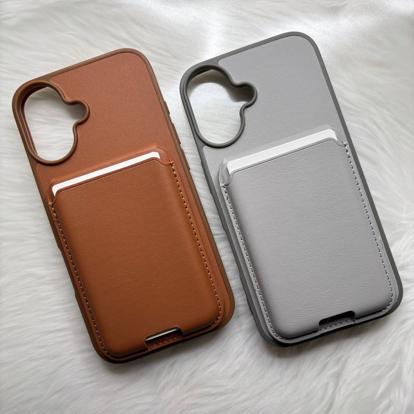 Back Cover for APPLE iPhone 16/iPhone 16 Plus Flexible Leather With Card Slots (Brown, Grey Shock Proof, Pack of: 1) - Mypcwala