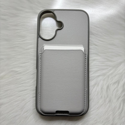 Back Cover for APPLE iPhone 16/iPhone 16 Plus Flexible Leather With Card Slots (Brown, Grey Shock Proof, Pack of: 1) - Mypcwala