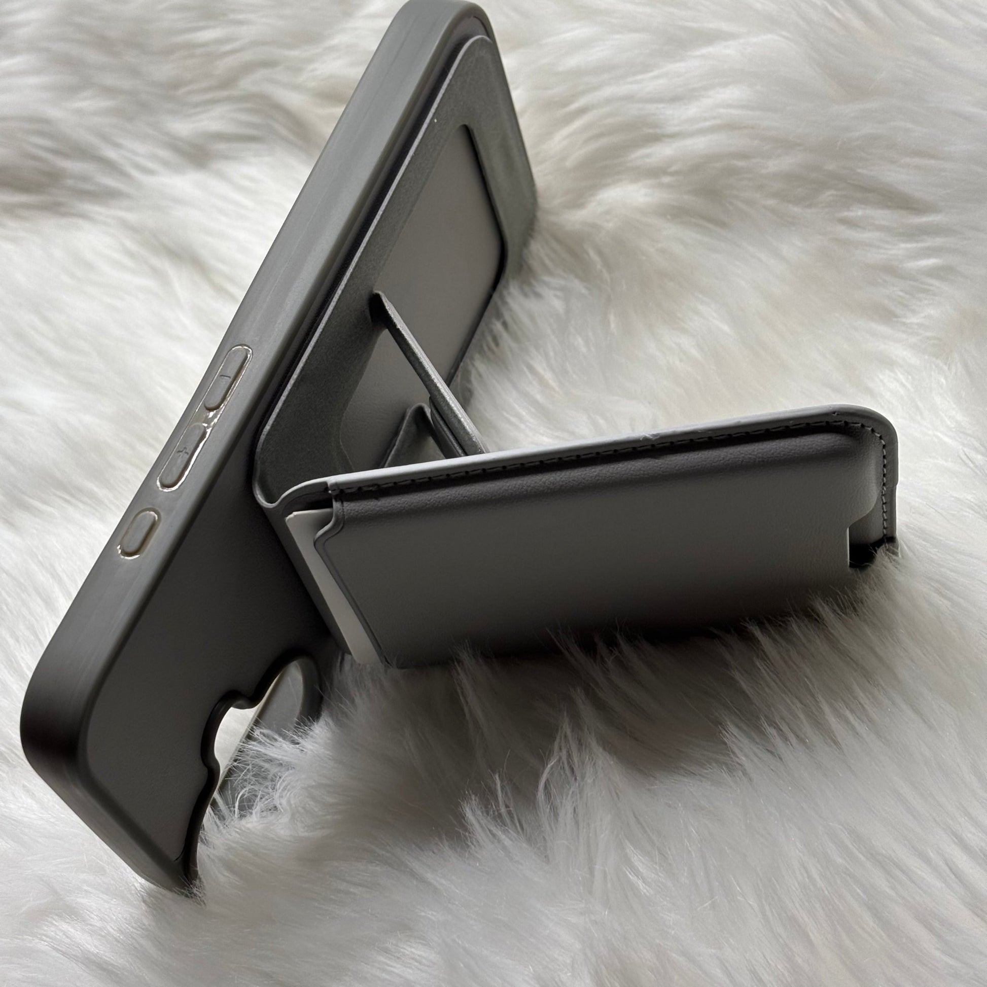 Back Cover for APPLE iPhone 16/iPhone 16 Plus Flexible Leather With Card Slots (Brown, Grey Shock Proof, Pack of: 1) - Mypcwala