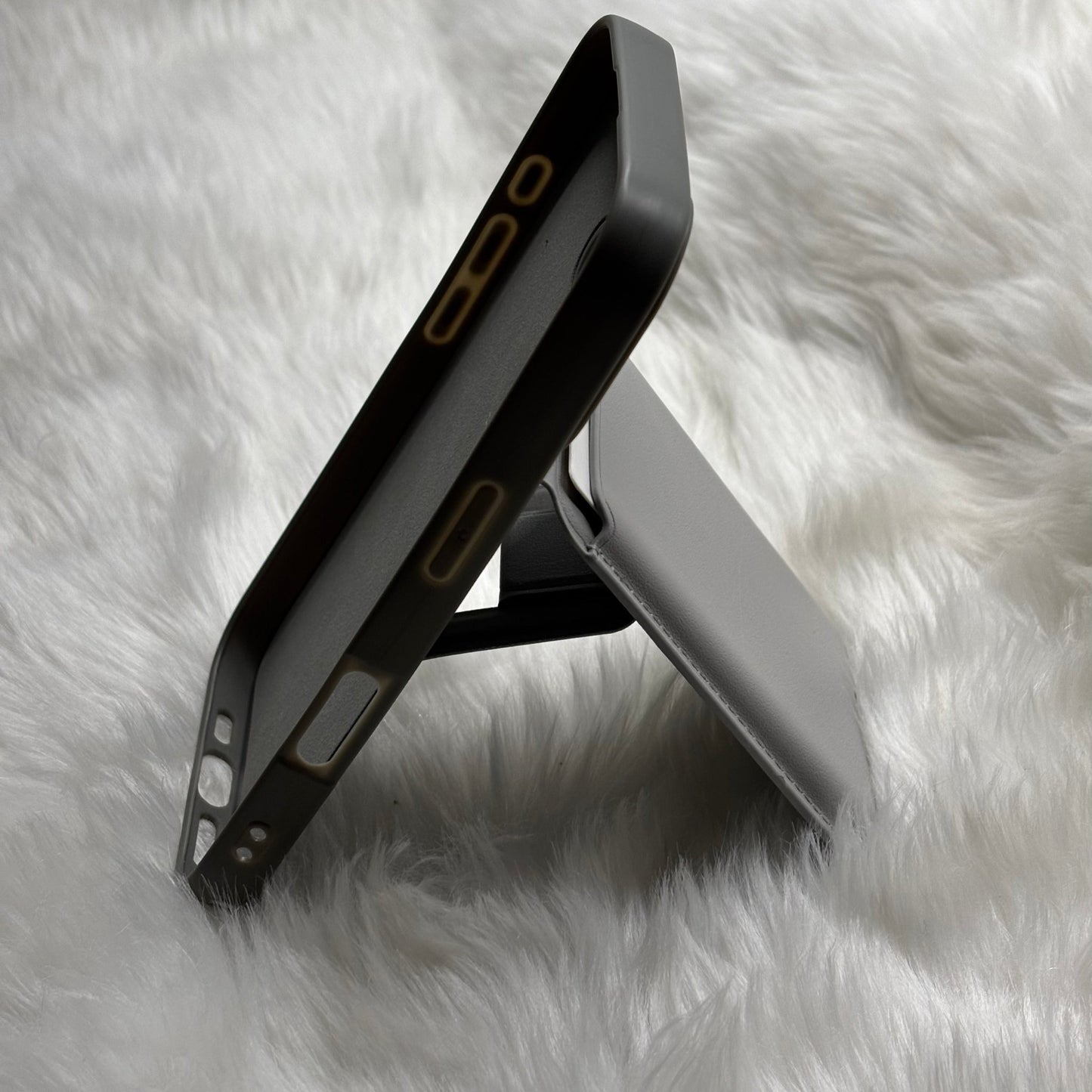 Back Cover for APPLE iPhone 16/iPhone 16 Plus Flexible Leather With Card Slots (Brown, Grey Shock Proof, Pack of: 1) - Mypcwala