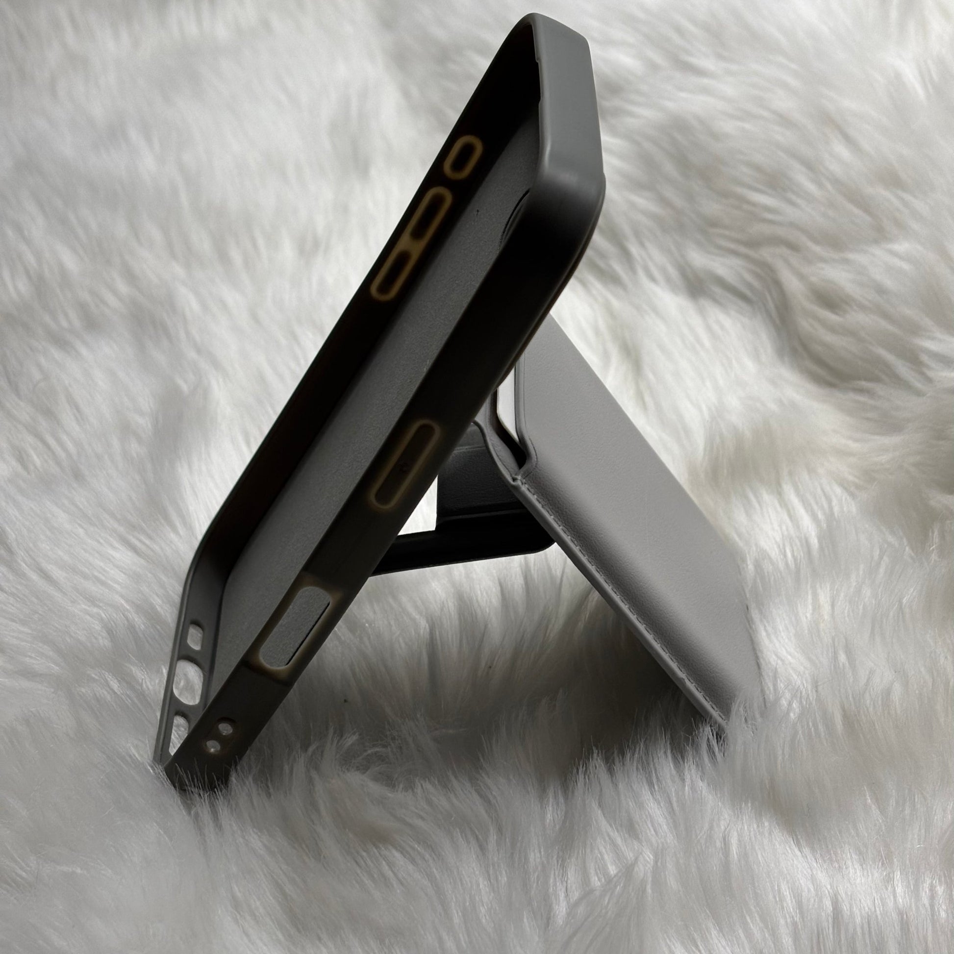 Back Cover for APPLE iPhone 16/iPhone 16 Plus Flexible Leather With Card Slots (Brown, Grey Shock Proof, Pack of: 1) - Mypcwala