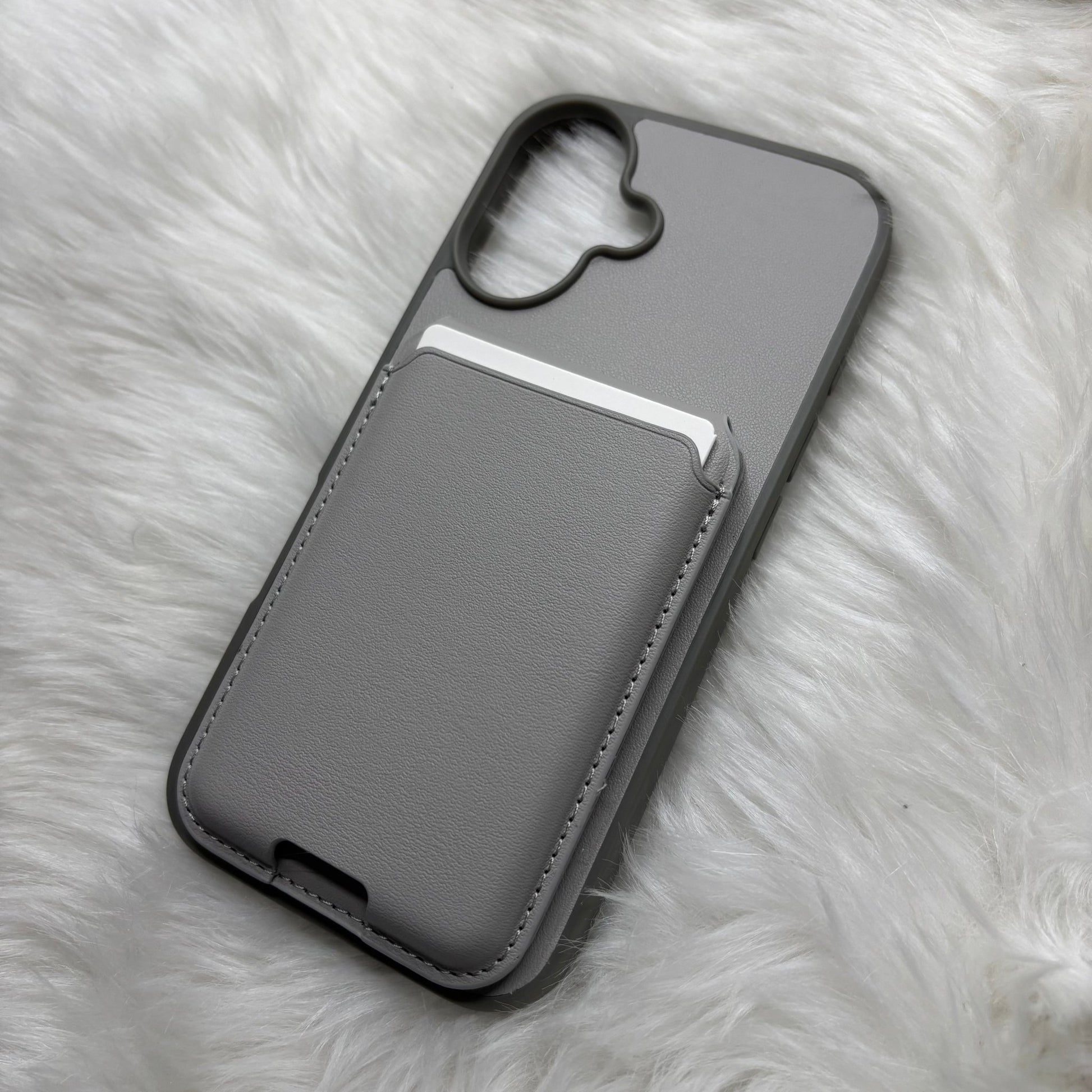 Back Cover for APPLE iPhone 16/iPhone 16 Plus Flexible Leather With Card Slots (Brown, Grey Shock Proof, Pack of: 1) - Mypcwala