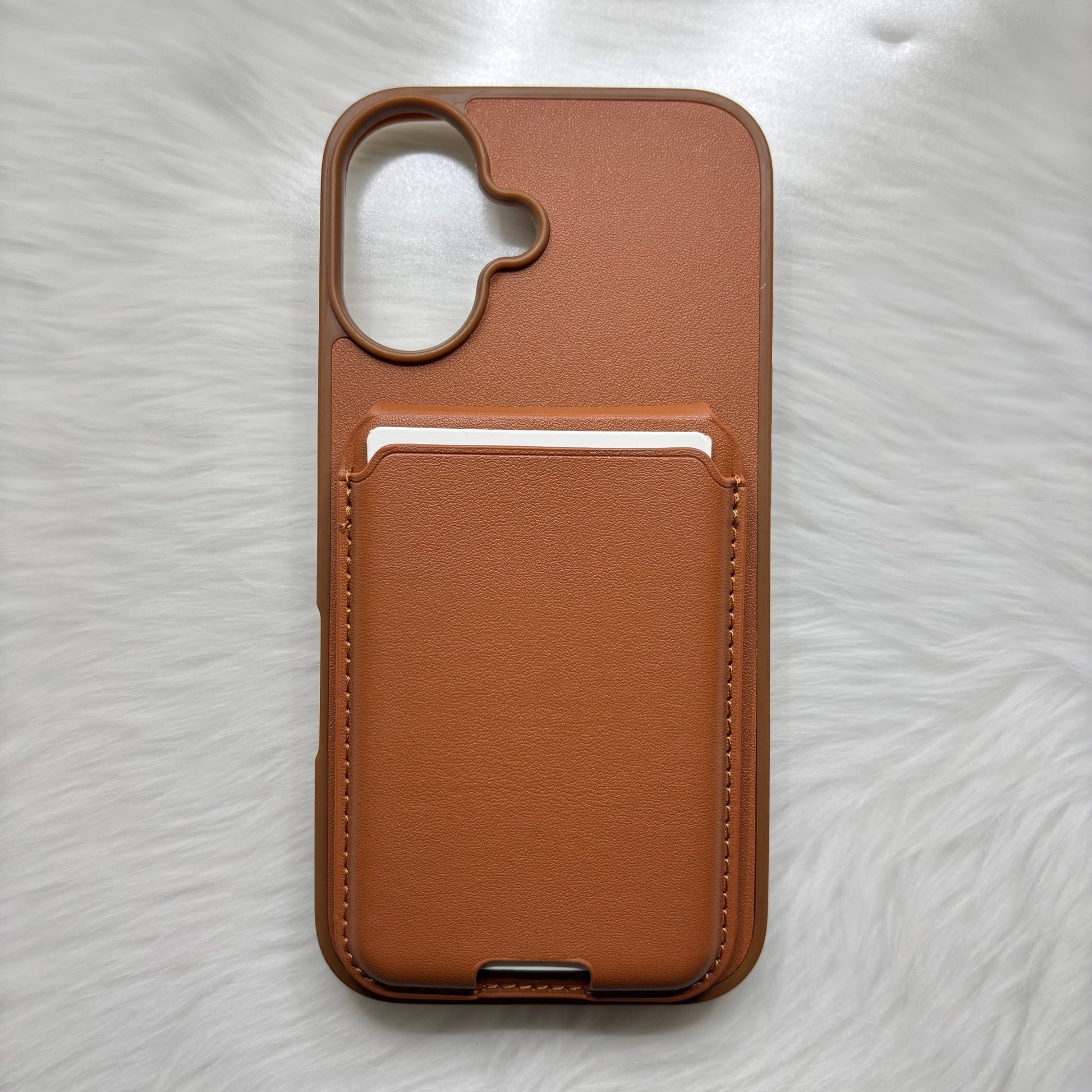 Back Cover for APPLE iPhone 16/iPhone 16 Plus Flexible Leather With Card Slots (Brown, Grey Shock Proof, Pack of: 1) - Mypcwala