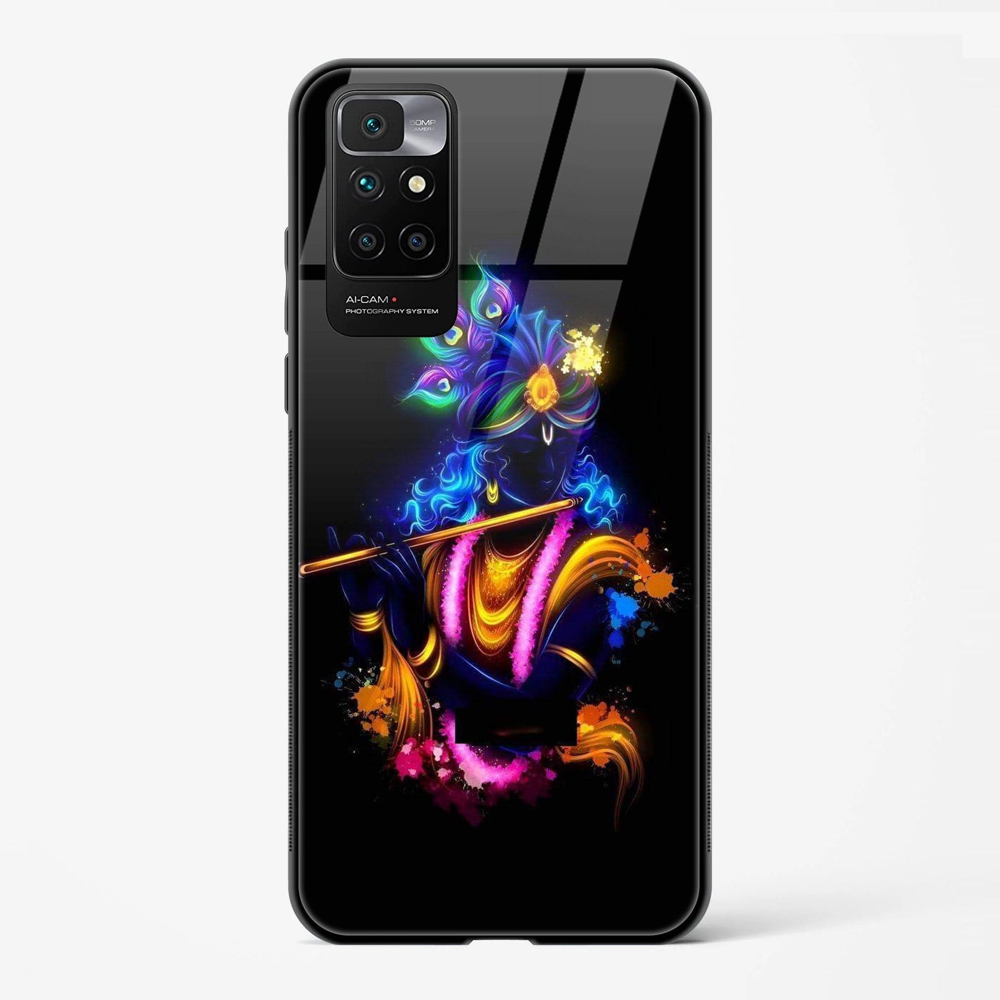 Back Cover For Redmi 10 Prime Premium Glass Lord Krishna Designed Mobile Case & Cover - Mypcwala