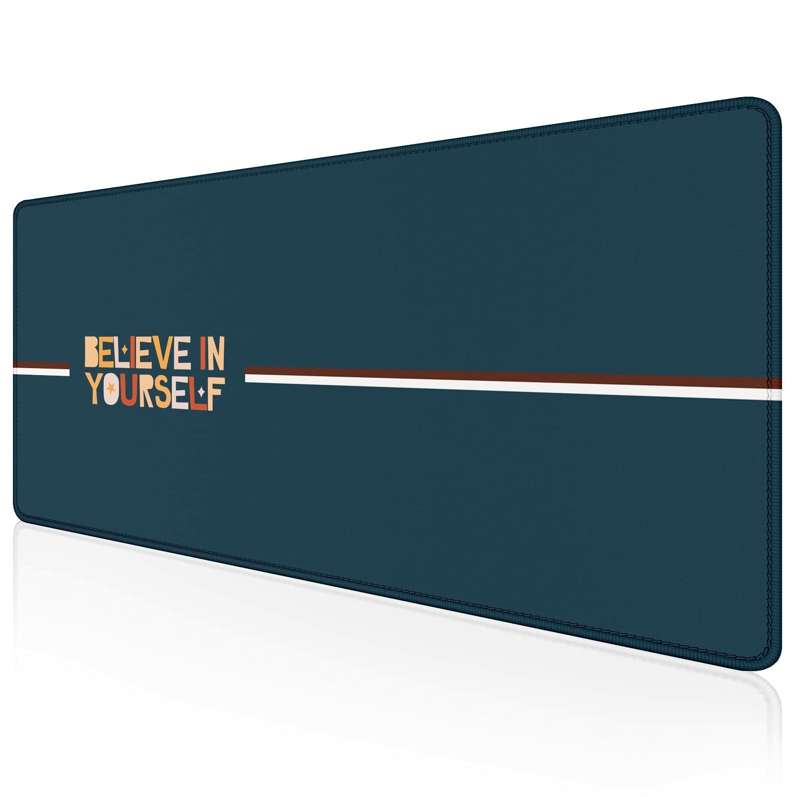 Believe In Yourself Stitched Desk Mat – Large Extended Mouse Pad – Non - Slip Base, Smooth Surface, Inspirational Quote Design, Durable Stitched Edges – Office, Gaming & Work Desk Accessory (Dark Teal) - Mypcwala
