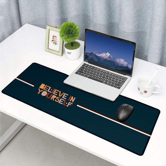 Believe In Yourself Stitched Desk Mat – Large Extended Mouse Pad – Non - Slip Base, Smooth Surface, Inspirational Quote Design, Durable Stitched Edges – Office, Gaming & Work Desk Accessory (Dark Teal) - Mypcwala