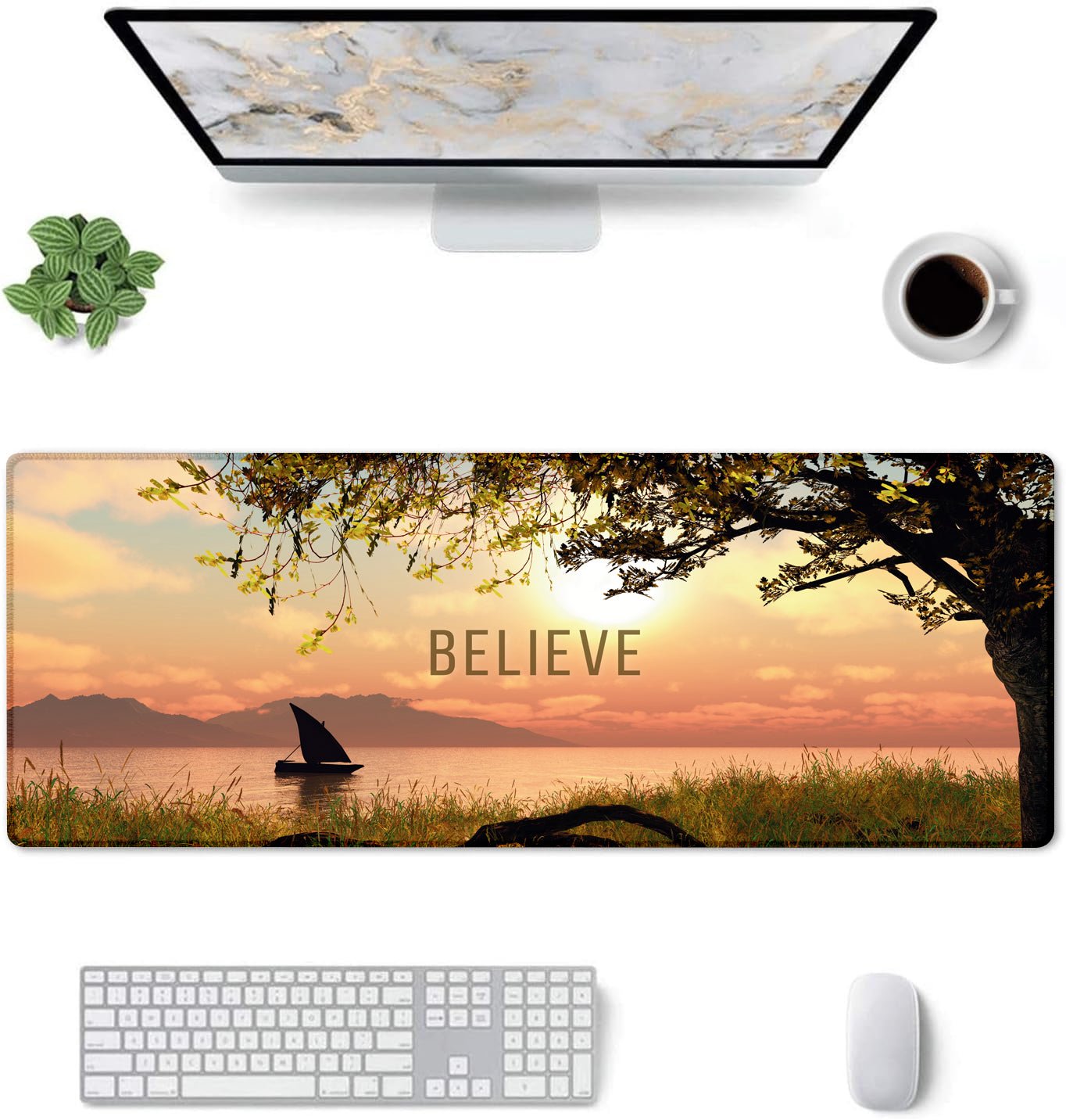Believe – Nature Landscape Stitched Desk Mat | Large Gaming & Office Mouse Pad | Non - Slip Rubber Base | Extended Desk Mat for Keyboard, Laptop & Mouse - Mypcwala