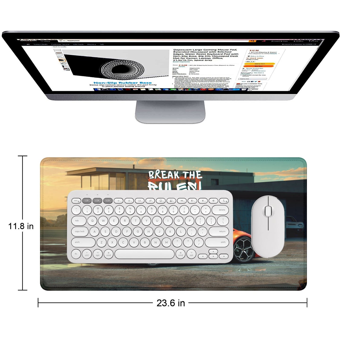 Break the Rules Supercar Stitched Desk Mat | Large Gaming & Office Mouse Pad | Non - Slip Rubber Base | Extended Desk Mat for Keyboard & Laptop - Mypcwala