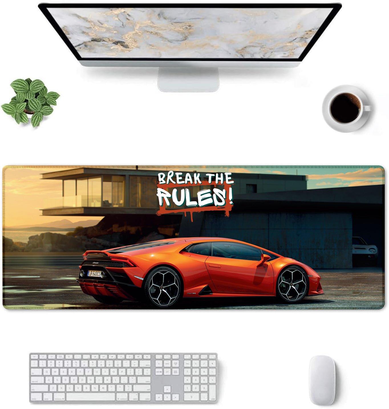 Break the Rules Supercar Stitched Desk Mat | Large Gaming & Office Mouse Pad | Non - Slip Rubber Base | Extended Desk Mat for Keyboard & Laptop - Mypcwala