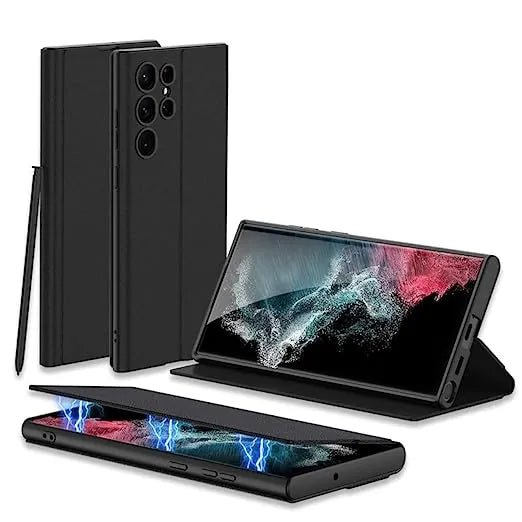 Business Flip Case Slim Back Cover Luxury Business Style Pu Leather Mobile Phone Bags Shockproof Protective Case/Cover Designed for Samsung Galaxy S23 Ultra 5G Black - Mypcwala