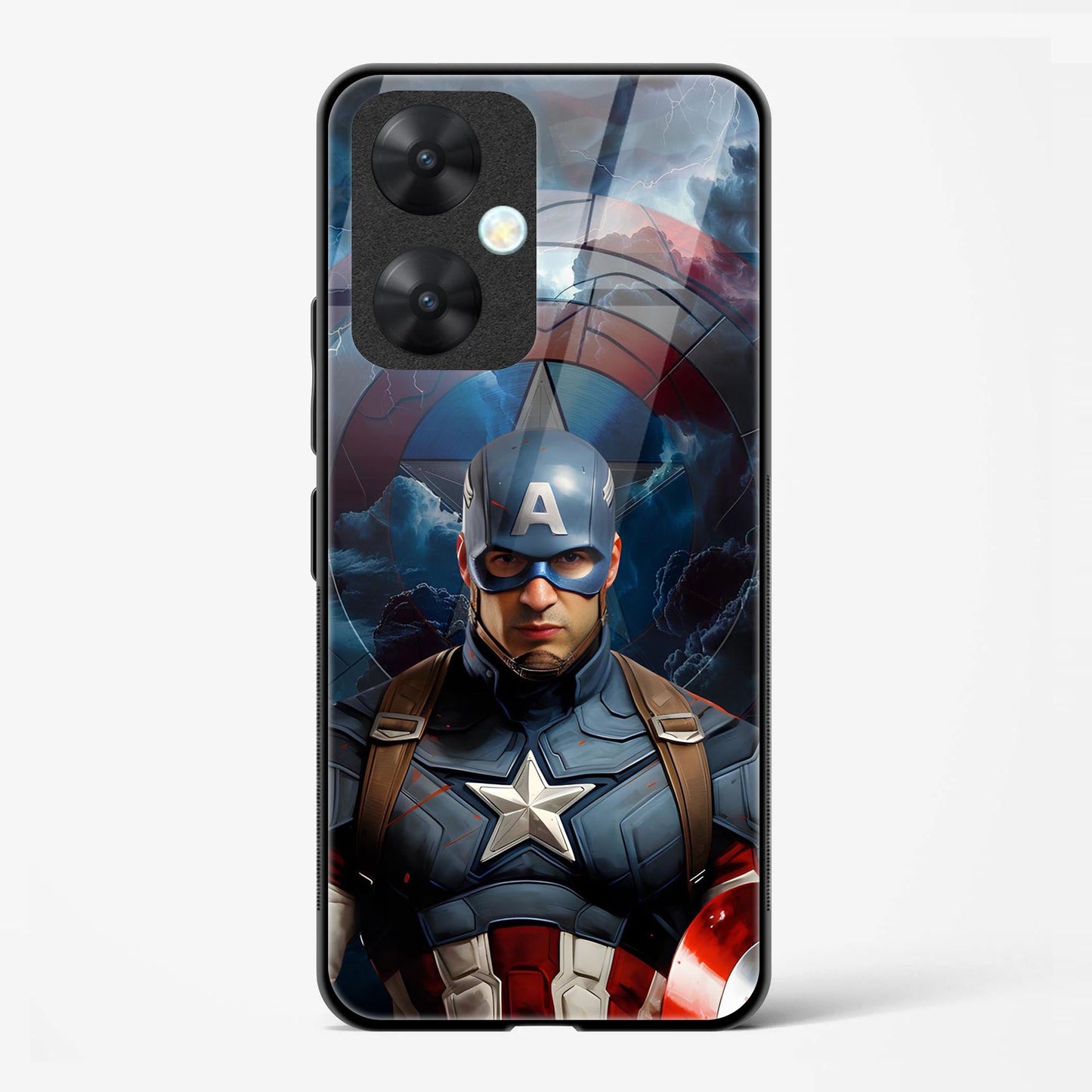 Captain America Design Printed Glass Mobile Back Case Compatible for Redmi 13C | TPU Shock - Resistant Soft Edge | 360° Protection - Mypcwala