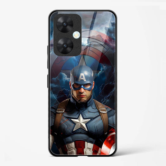 Captain America Design Printed Glass Mobile Back Case Compatible for Redmi 13C | TPU Shock - Resistant Soft Edge | 360° Protection - Mypcwala
