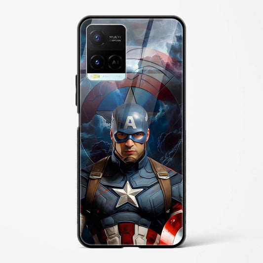 Captain America Printed Design Glass Mobile Back Case Compatible for Vivo Y33s TPU Shock - Resistant Soft Edge | 360° Protection - Mypcwala