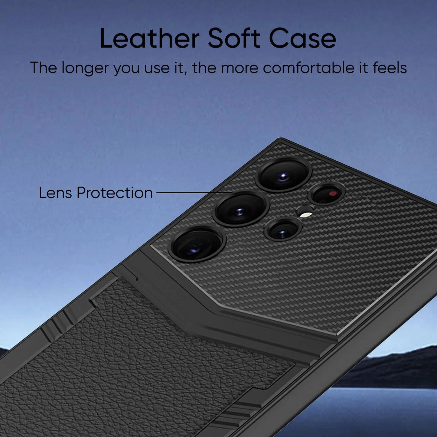 Hybrid Shockproof Rugged Armor Electroplated Soft TPU Silicone PU Leather Protective Cover with Pen Slots Phone Case for Samsung Galaxy S23 Ultra 5G Black Lichee