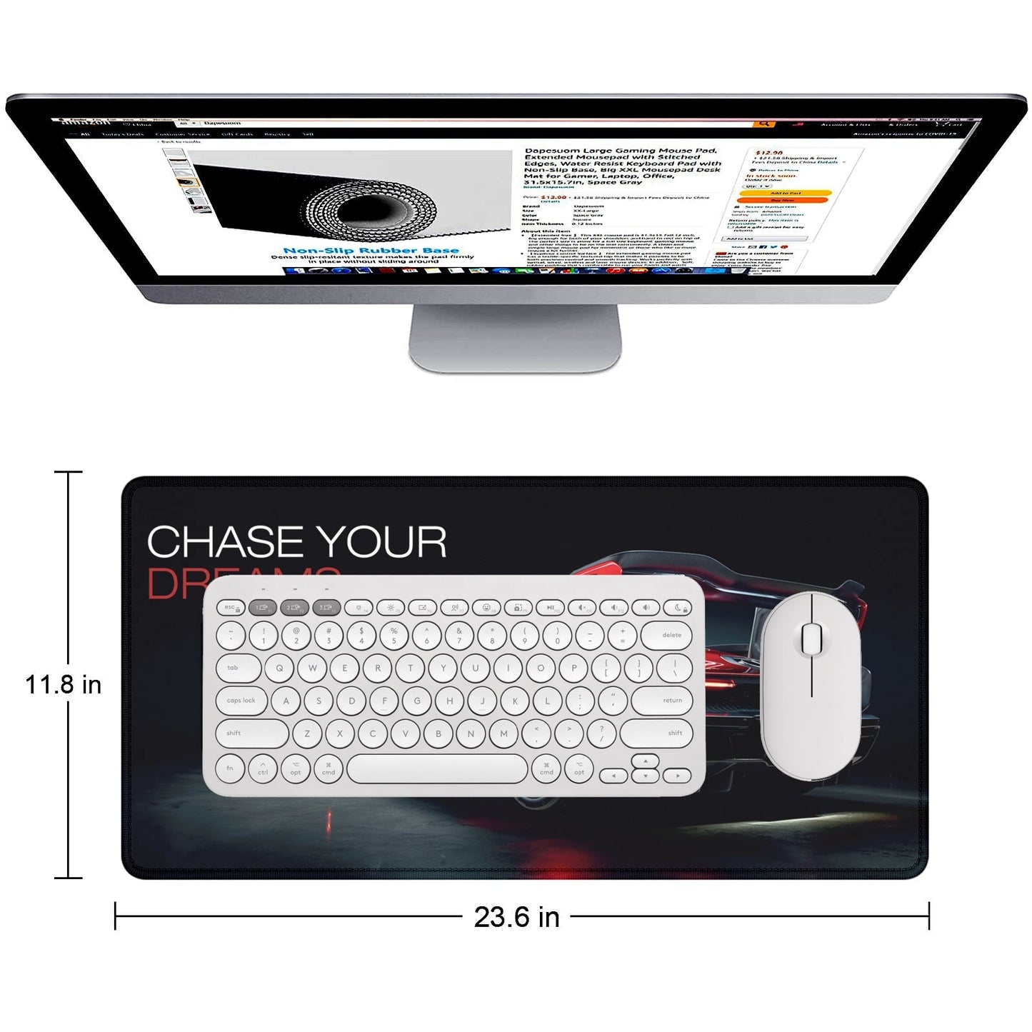 Chase Your Dreams Premium Stitched Desk Mat | Large Gaming & Office Mouse Pad | Non - Slip Rubber Base | Smooth Surface for Laptop, Keyboard & Mouse - Mypcwala