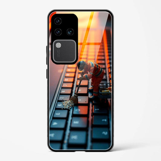 Cleaning Keyboard Design Printed Hard Back Cover Compatible with Vivo V30 Pro 5G Attractive and Uniquely Crafted Smartphone Case - Mypcwala