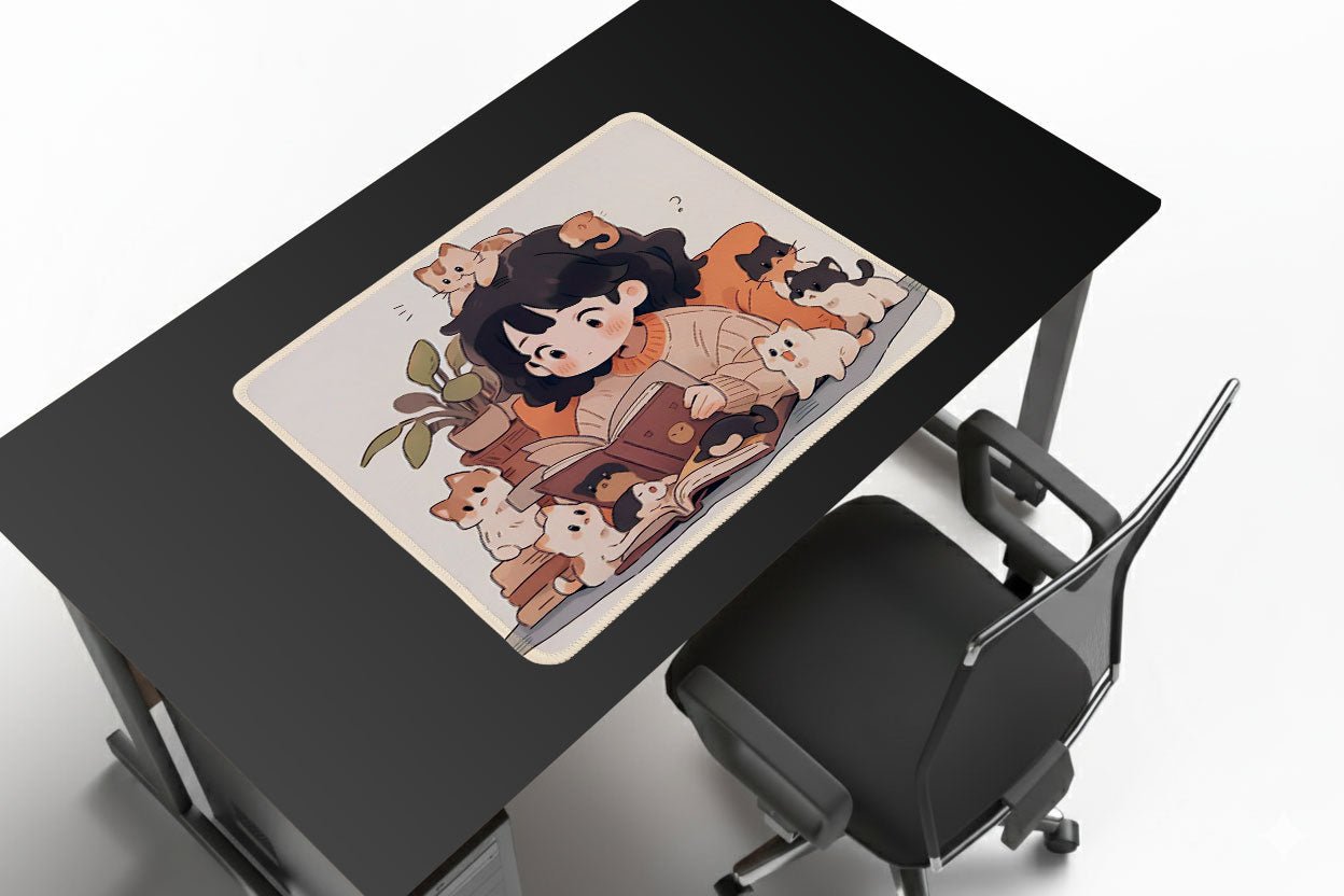 Cute Cat Design Laptop Mat (48x60 cm, 3mm Thick, Stitched Edge - Mypcwala