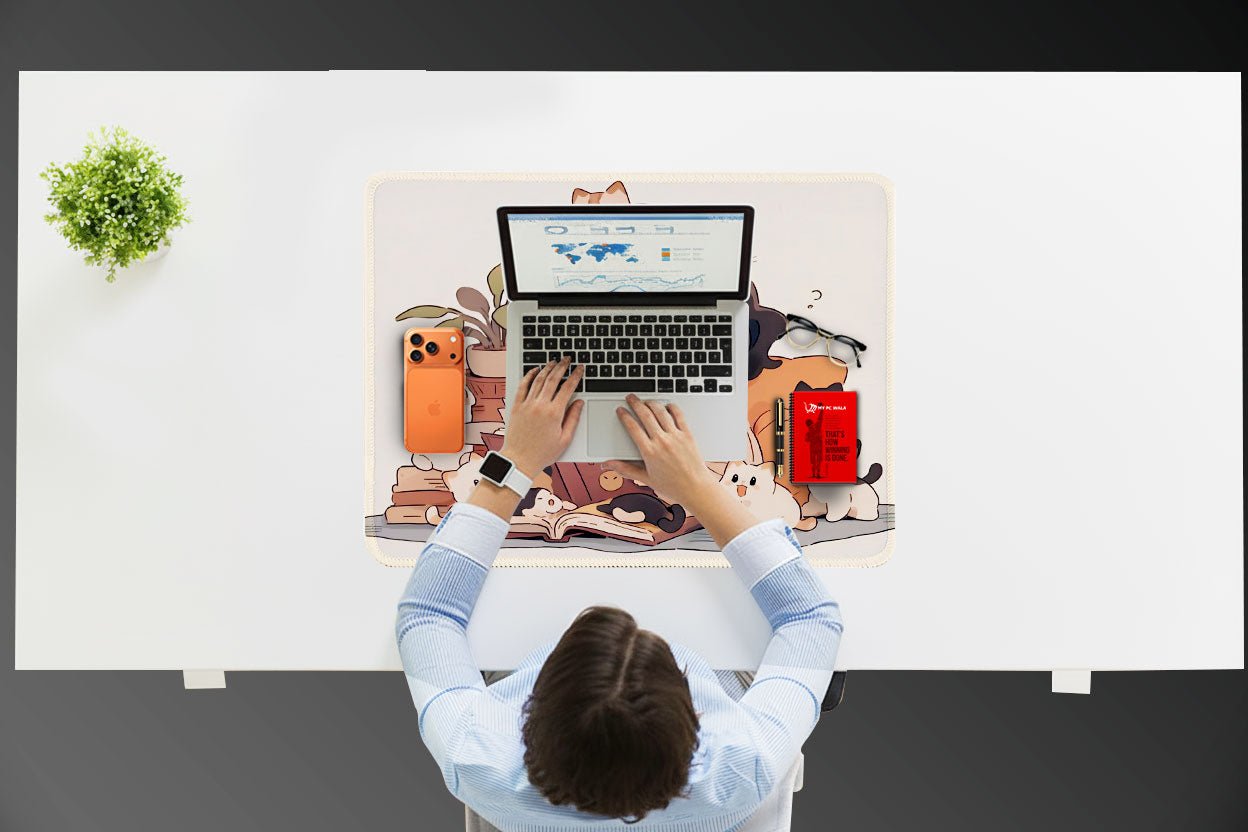 Cute Cat Design Laptop Mat (48x60 cm, 3mm Thick, Stitched Edge - Mypcwala