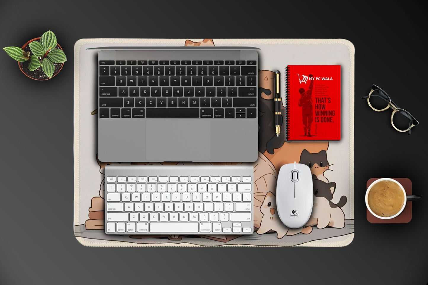 Cute Cat Design Laptop Mat (48x60 cm, 3mm Thick, Stitched Edge - Mypcwala