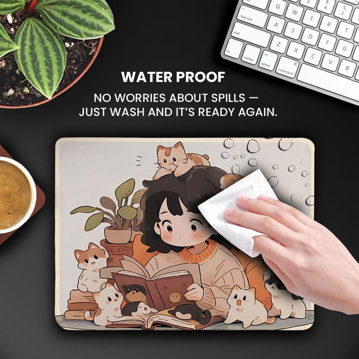 Cute Cat Design Laptop Mat (48x60 cm, 3mm Thick, Stitched Edge - Mypcwala