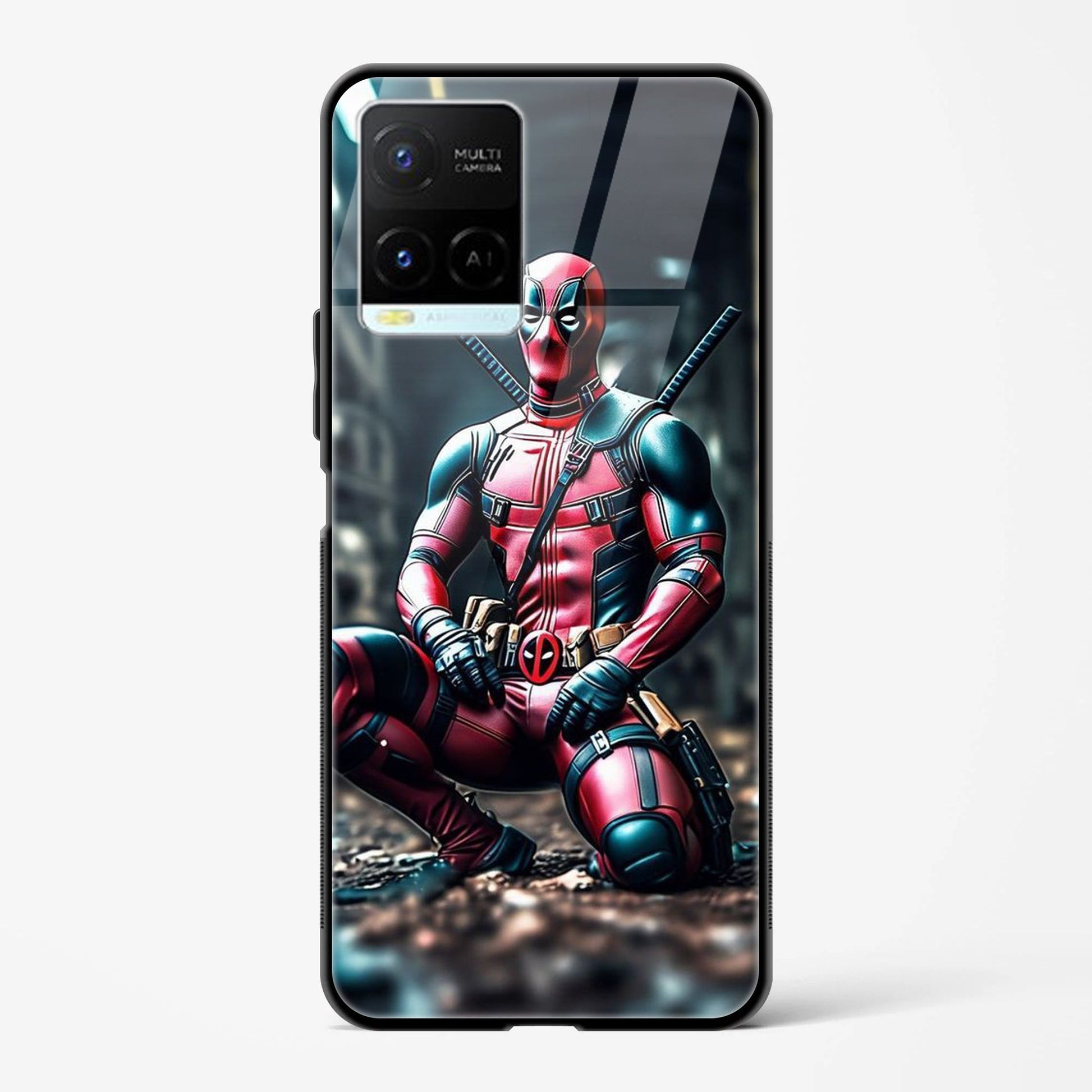 Deadpool Printed Design Glass Mobile Back Case Compatible for Vivo Y33s TPU Shock - Resistant Soft Edge | 360° Protection - Mypcwala