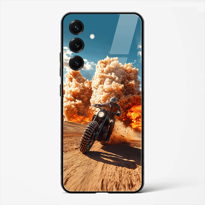 Desert Drift Rider Premium Glass Phone Cover for Samsung Galaxy S25 - DHARM IT PRIVATE LIMITED