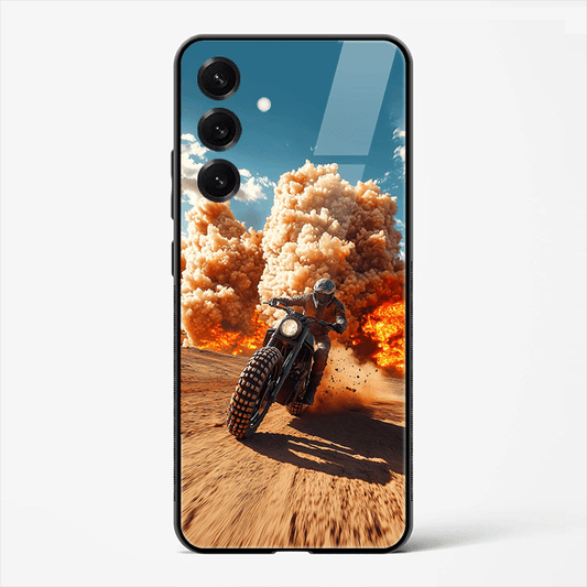 Desert Drift Rider Premium Glass Phone Cover for Samsung Galaxy S25 - DHARM IT PRIVATE LIMITED